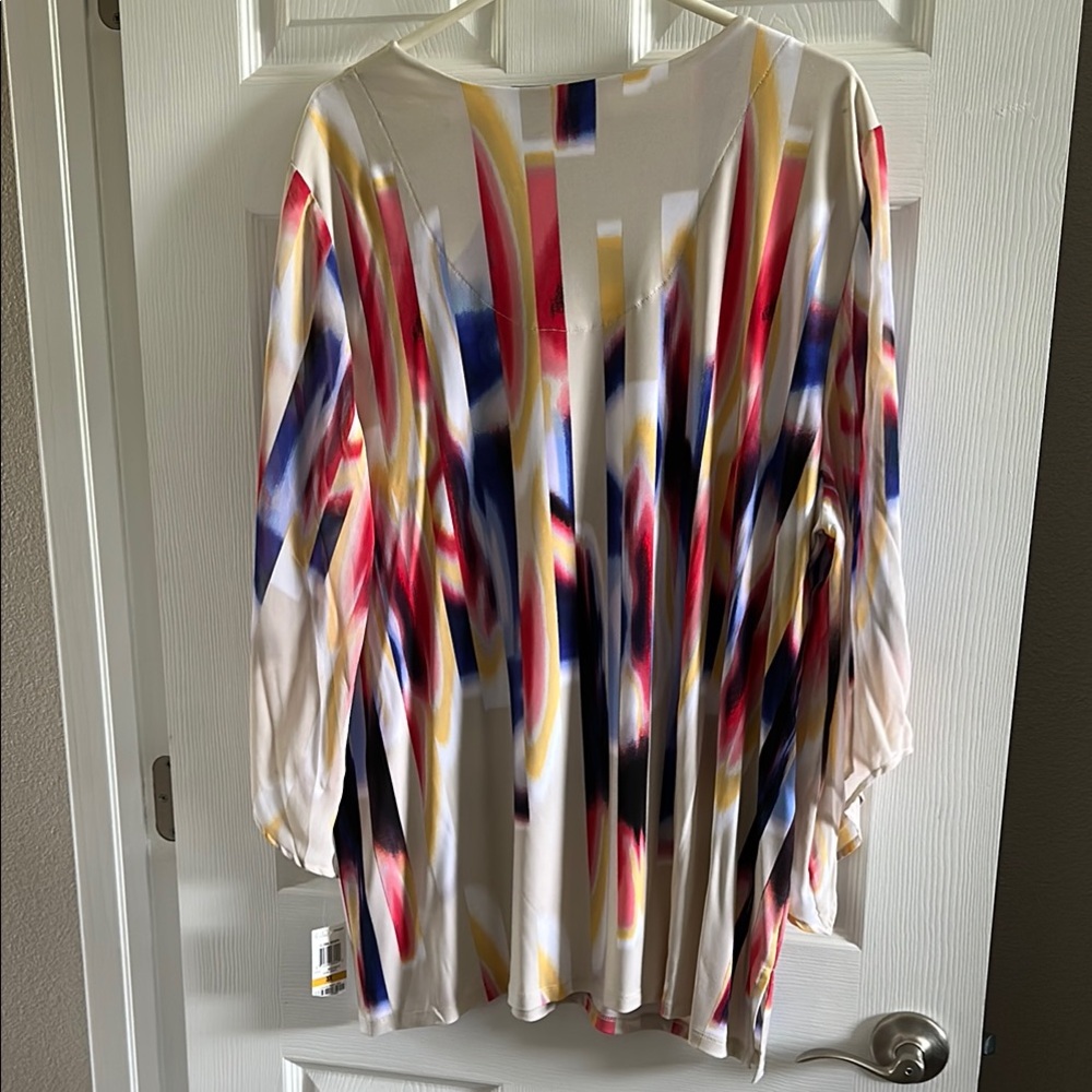 JM Collection Multicolor Abstract Blouse NWT 3X - Picture 2 of 7
